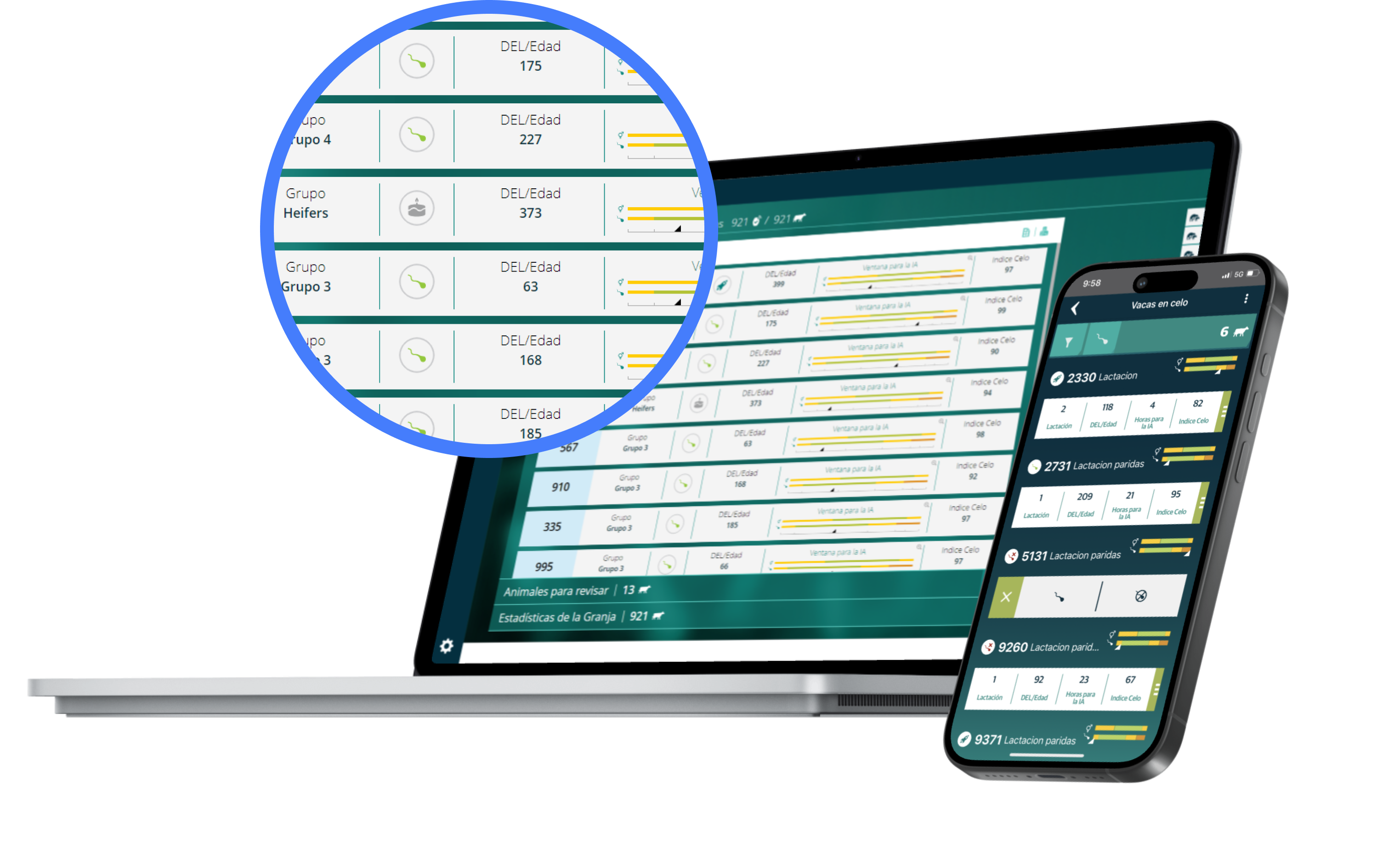 Datos de SenseHub Dairy en varios dispositivos de pantalla